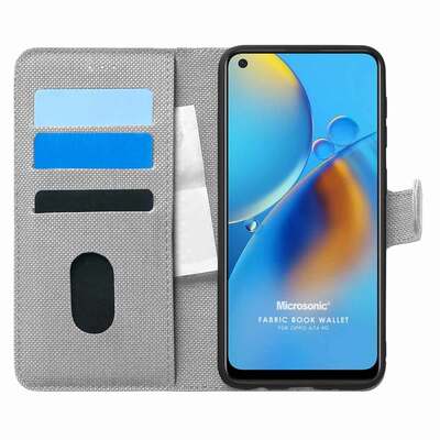 Microsonic Oppo A74 4G Kılıf Fabric Book Wallet Gri