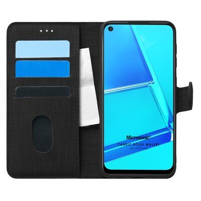 Microsonic Oppo A52 Kılıf Fabric Book Wallet Siyah