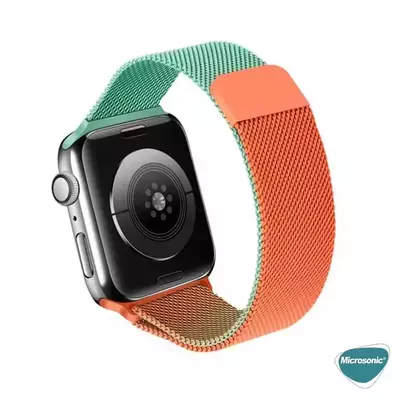 Microsonic Apple Watch Series 8 45mm Dual Color Milanese Loop Kordon Yeşil Turuncu