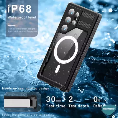 Microsonic Samsung Galaxy S24 Ultra Kılıf Waterproof 360 Full Body Protective Siyah