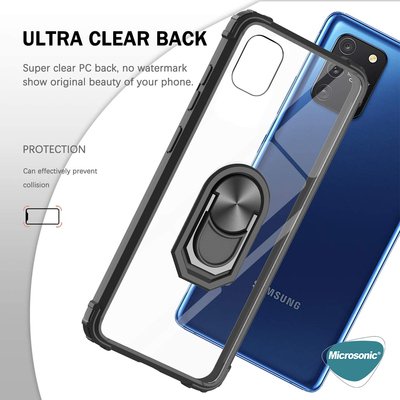 Microsonic Samsung Galaxy A91 Kılıf Grande Clear Ring Holder Kırmızı