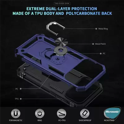 Microsonic Apple iPhone 17 Pro Kılıf Military Ring Holder Lacivert