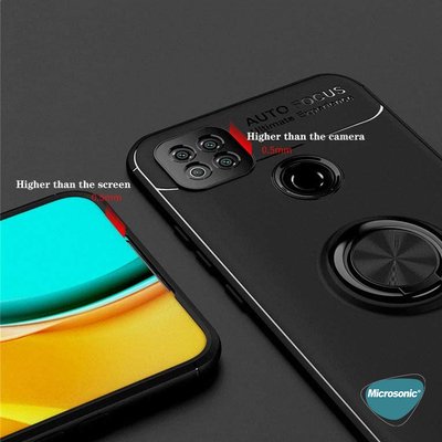 Microsonic Xiaomi Redmi 9C Kılıf Kickstand Ring Holder Siyah Rose