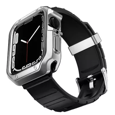 Microsonic Apple Watch 8 41mm Kordon Fullbody Quadra Resist Siyah Gümüş