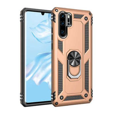 Microsonic Huawei P30 Pro Kılıf Military Ring Holder Gold