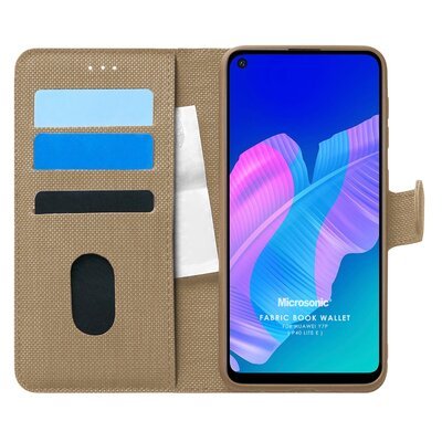 Microsonic Huawei P40 Lite E Kılıf Fabric Book Wallet Gold