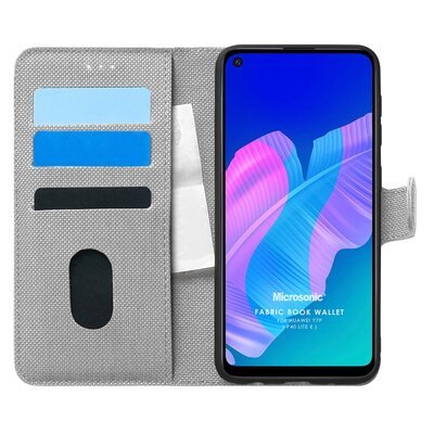 Microsonic Huawei P40 Lite E Kılıf Fabric Book Wallet Gri