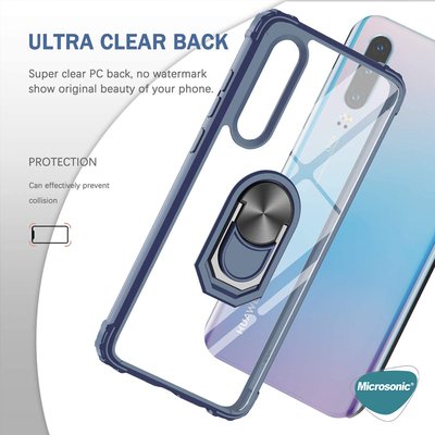 Microsonic Huawei P Smart 2019 Kılıf Grande Clear Ring Holder Kırmızı