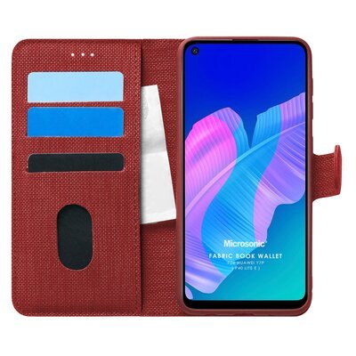 Microsonic Huawei P40 Lite E Kılıf Fabric Book Wallet Kırmızı