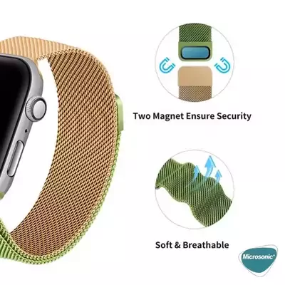 Microsonic Apple Watch SE 2022 44mm Dual Color Milanese Loop Kordon Yeşil Turuncu
