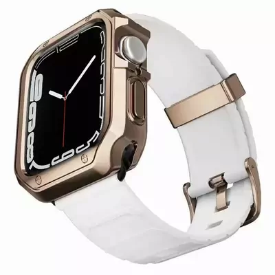 Microsonic Apple Watch 8 41mm Kordon Fullbody Quadra Resist Beyaz Rose