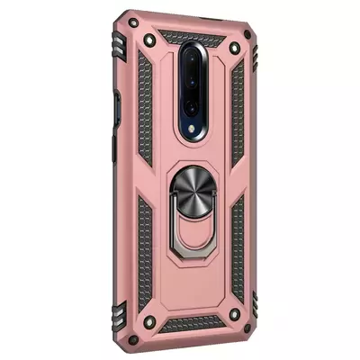 Microsonic OnePlus 7 Pro Kılıf Military Ring Holder Rose Gold