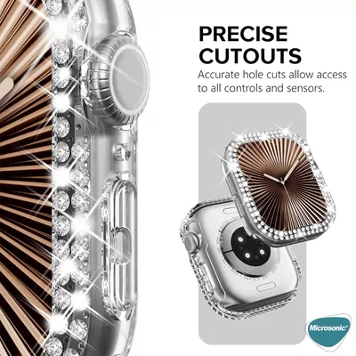 Microsonic Apple Watch Series 11 42mm Kılıf Diamond Taşlı Clear WatchBand Şeffaf