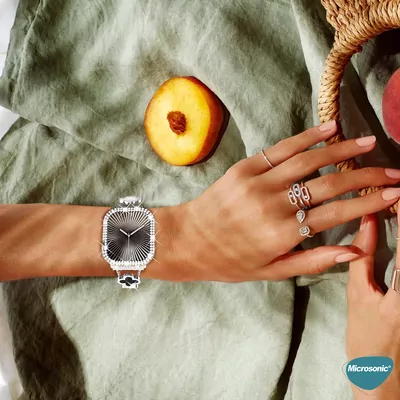 Microsonic Apple Watch Series 11 42mm Kılıf Diamond Taşlı Clear WatchBand Şeffaf