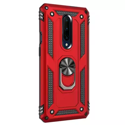 Microsonic OnePlus 7 Pro Kılıf Military Ring Holder Kırmızı