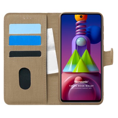 Microsonic Samsung Galaxy M51 Kılıf Fabric Book Wallet Gold