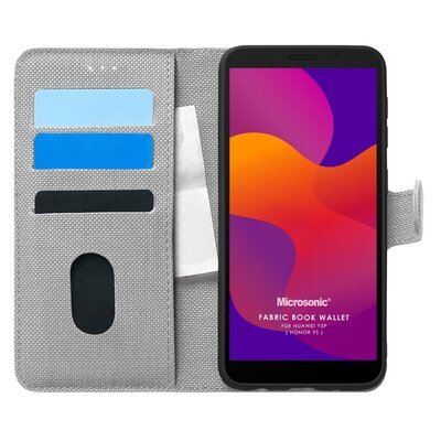 Microsonic Huawei Y5P Kılıf Fabric Book Wallet Gri