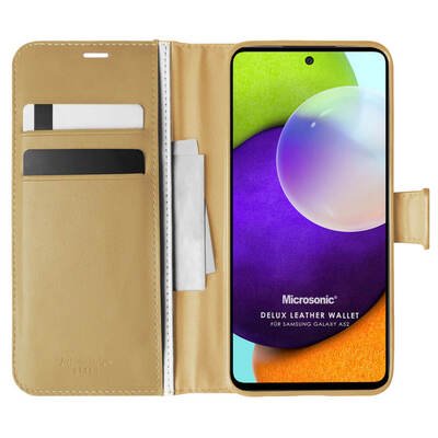 Microsonic Samsung Galaxy A52s Kılıf Delux Leather Wallet Gold