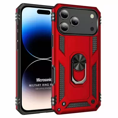 Microsonic Apple iPhone 17 Pro Kılıf Military Ring Holder Kırmızı
