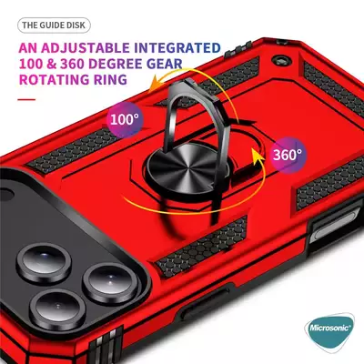 Microsonic Apple iPhone 17 Pro Kılıf Military Ring Holder Kırmızı