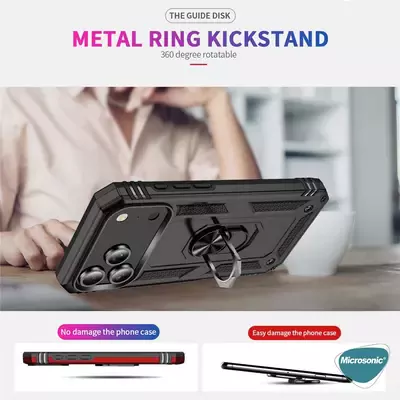 Microsonic Apple iPhone 17 Pro Kılıf Military Ring Holder Kırmızı