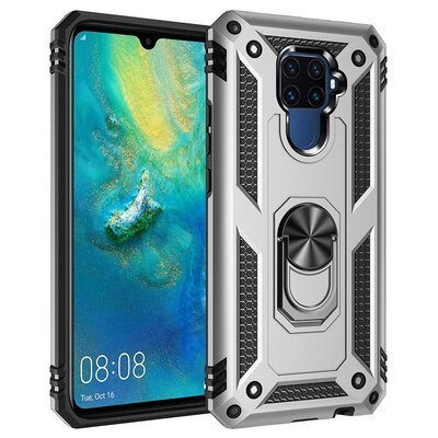 Microsonic Huawei Mate 30 Lite Kılıf Military Ring Holder Gümüş