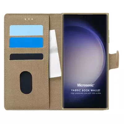 Microsonic Samsung Galaxy S23 Ultra Kılıf Fabric Book Wallet Gold