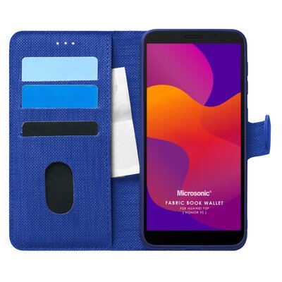 Microsonic Huawei Y5P Kılıf Fabric Book Wallet Lacivert