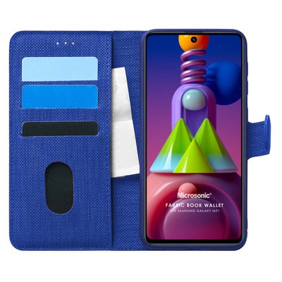 Microsonic Samsung Galaxy M51 Kılıf Fabric Book Wallet Lacivert