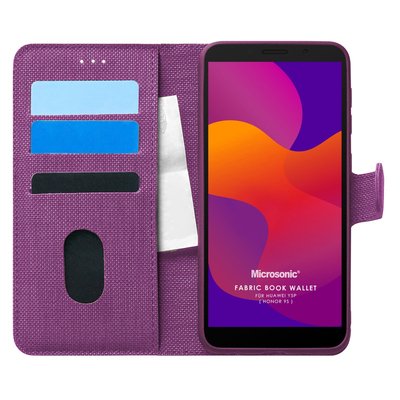 Microsonic Huawei Y5P Kılıf Fabric Book Wallet Mor