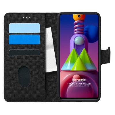 Microsonic Samsung Galaxy M51 Kılıf Fabric Book Wallet Siyah