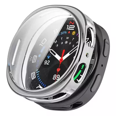 Microsonic Samsung Galaxy Watch 8 44mm Kılıf Ekranı Tam Kaplayan 360 Full Round Soft Silicone Gümüş