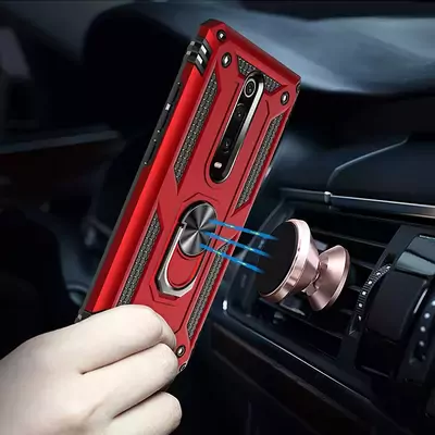 Microsonic Xiaomi Mi 9T Kılıf Military Ring Holder Kırmızı