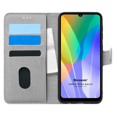 Microsonic Huawei Y6P Kılıf Fabric Book Wallet Gri