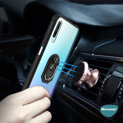 Microsonic Huawei Y9S Kılıf Grande Clear Ring Holder Siyah