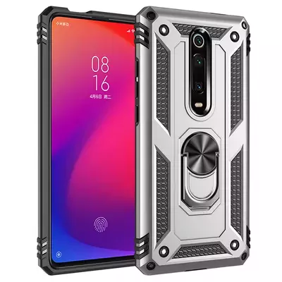 Microsonic Xiaomi Mi 9T Kılıf Military Ring Holder Gümüş