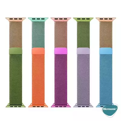 Microsonic Apple Watch Series 7 45mm Dual Color Milanese Loop Kordon Yeşil Lila