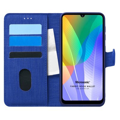 Microsonic Huawei Y6P Kılıf Fabric Book Wallet Lacivert