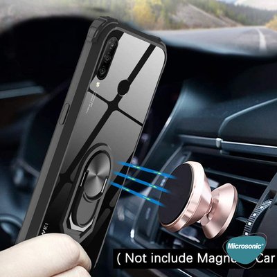 Microsonic Huawei P30 Lite Kılıf Grande Clear Ring Holder Siyah