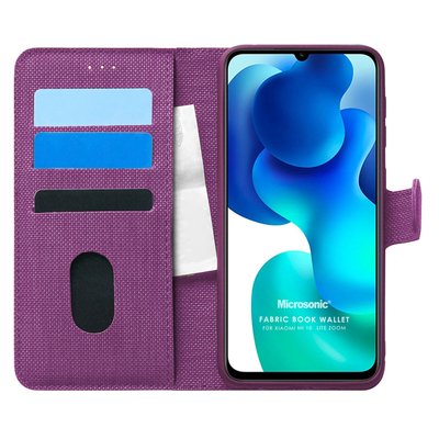 Microsonic Xiaomi Mi 10 Lite Kılıf Fabric Book Wallet Mor