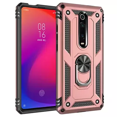 Microsonic Xiaomi Redmi K20 Kılıf Military Ring Holder Rose Gold