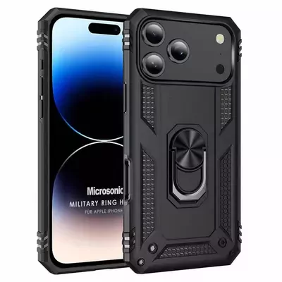Microsonic Apple iPhone 17 Pro Max Kılıf Military Ring Holder Siyah