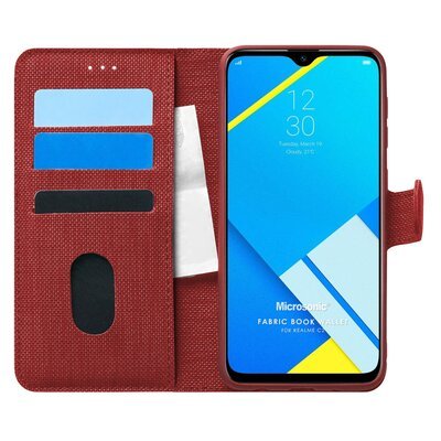 Microsonic Realme C2 Kılıf Fabric Book Wallet Kırmızı