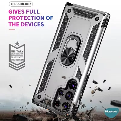 Microsonic Samsung Galaxy S25 Ultra Kılıf Military Ring Holder Siyah