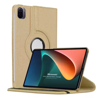 Microsonic Xiaomi Mi Pad 5 Kılıf 360 Dönerli Stand Deri Gold