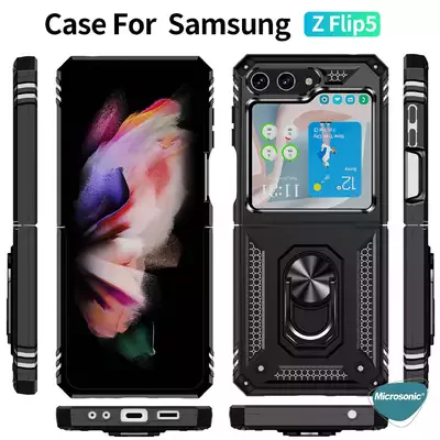 Microsonic Samsung Galaxy Z Flip 7 FE Kılıf Military Ring Holder Lacivert