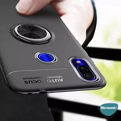 Microsonic Xiaomi Redmi Note 7 Pro Kılıf Kickstand Ring Holder Siyah