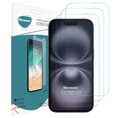 Microsonic Apple iPhone 16 Plus Screen Protector Nano Glass Cam Ekran Koruyucu (3`lü Paket)