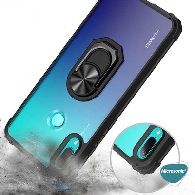 Microsonic Huawei Y6 2019 Kılıf Grande Clear Ring Holder Lacivert