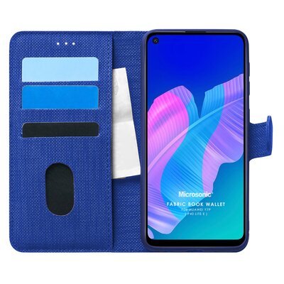 Microsonic Huawei Y7P Kılıf Fabric Book Wallet Lacivert